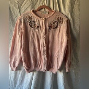Vintage Pink Embroidered and Beaded Women's Sweater Made In Italy #embellished